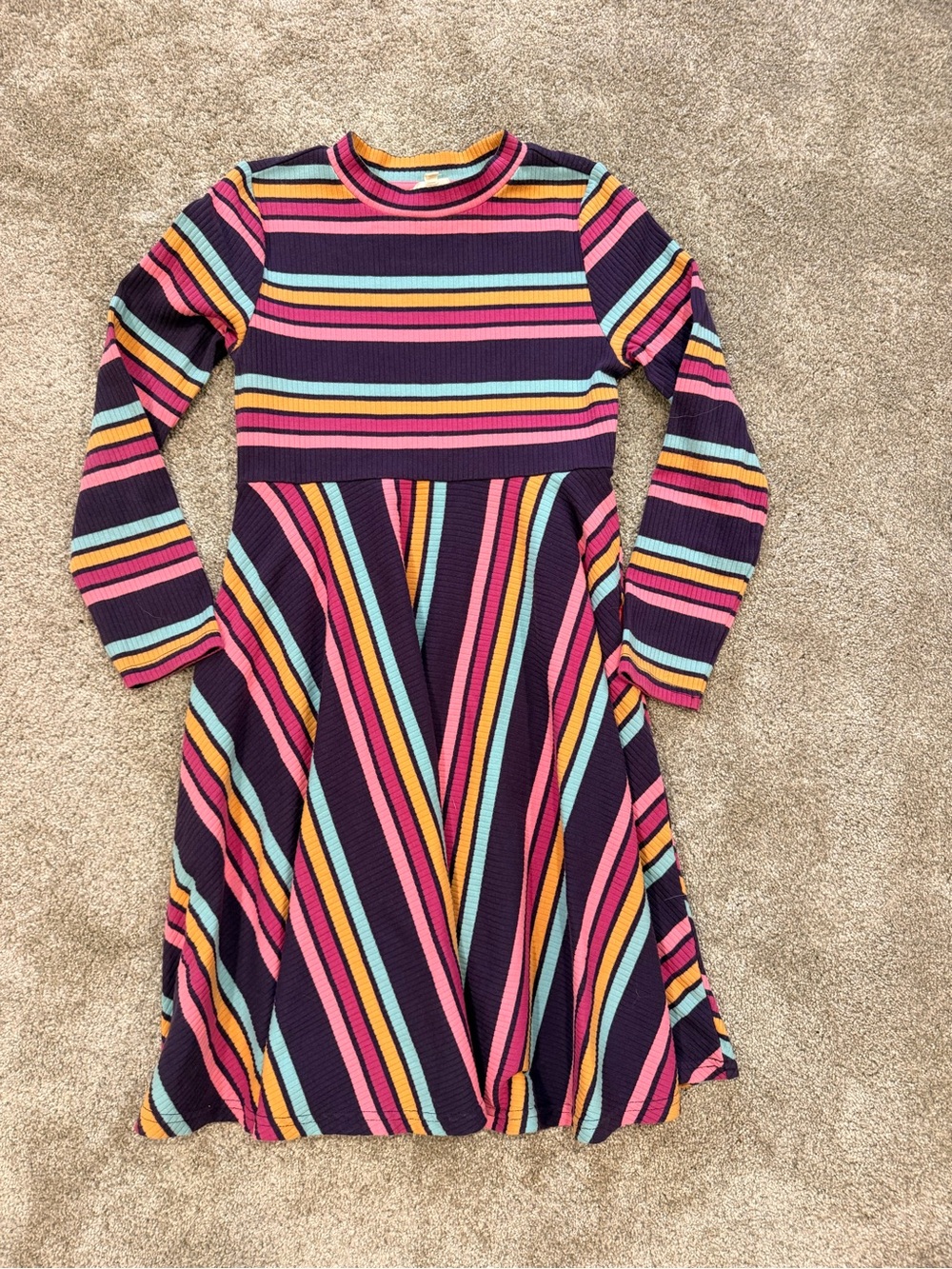 Finding Foxtale Rainbow Stripe Rib Knit Dress Girls Size 8 Long Sleeve Twirl